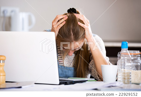 Portrait of upset girl with laptop Portrait of upset girl with laptop 22929152