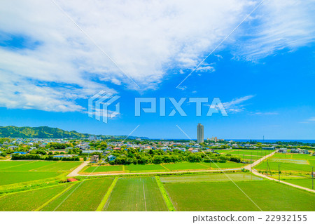 農村風景和townscape的航拍照片在Kamogawa市 22932155