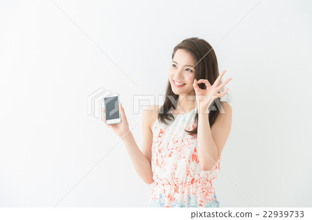 A woman with a smartphone (white background) A woman with a smartphone (white background) 22939733