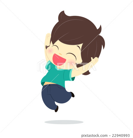 插图素材: boy jumping over white background