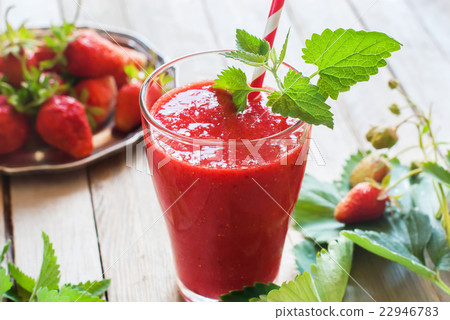 Glass Fresh Strawberry Smoothie Juice Fruits Mint Glass Fresh Strawberry Smoothie Juice Fruits Mint 22946783