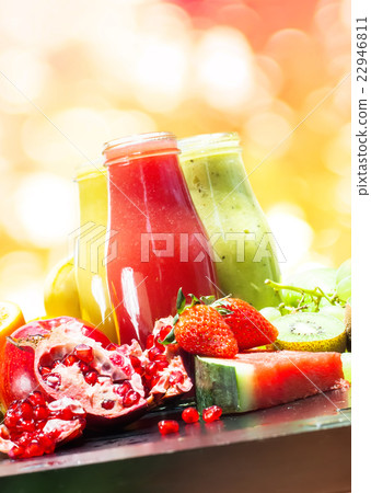 Red Yellow Green Fruits Smoothie Glass Bottles 22946811