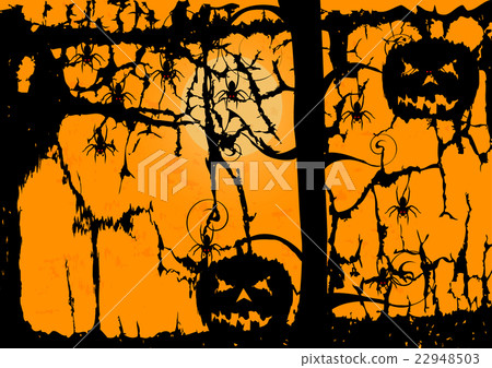 Ghost Pumpkin and spider on orange background 22948503