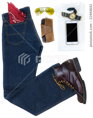 vintage casual man./ Overhead of Men's casual outf vintage casual man./ Overhead of Men's casual outf 22948682