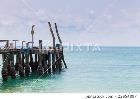 Fishing pier over natural beach skyline 22954897