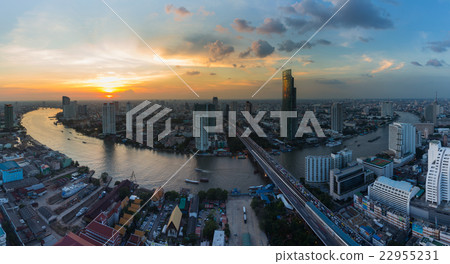 Aerial view beautiful Bangkok river curved 22955231