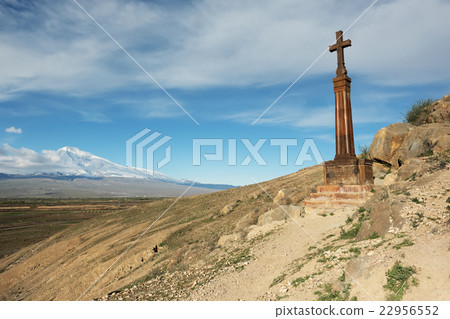 Christian cross near ancient monastery Khor Virap 22956552