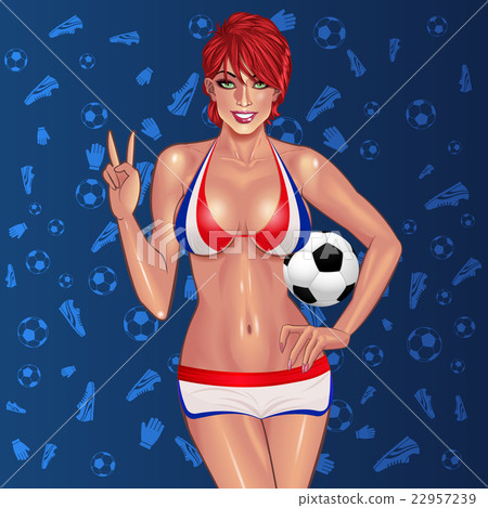 Beautifull lady on football blue background Beautifull lady on football blue background 22957239