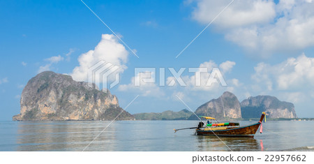 Beautiful Landscape of beach with wooden boat 22957662