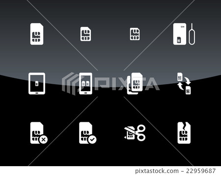 SIM cards mini, micro, nano icons on black 22959687