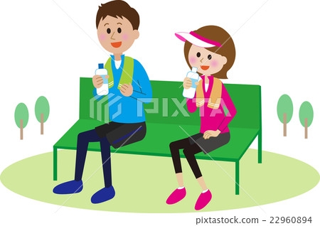 Young couple resting on the bench Smile Young couple resting on the bench Smile 22960894