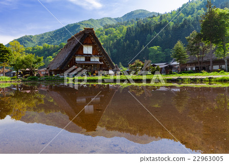 World heritage Shirakawago before spring planting 22963005