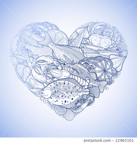 Graphic seafood in the shape of heart 22963101