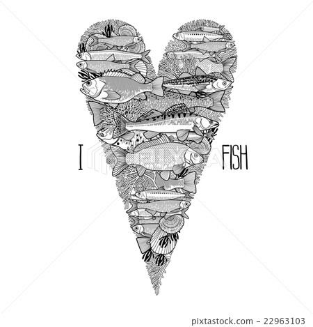 Graphic ocean fish in the shape of heart 22963103