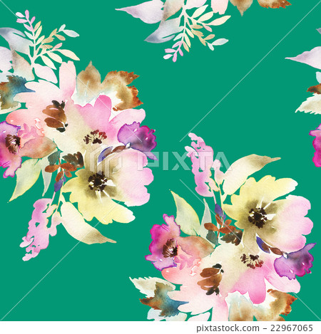 Seamless pattern with flowers watercolor - Stock Illustration [22967065 ...