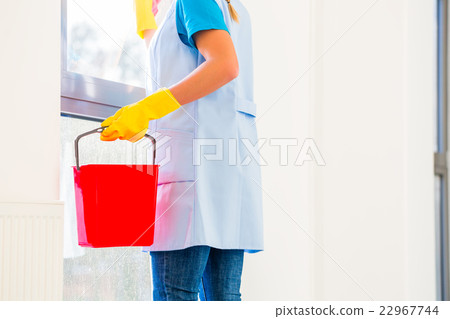 Cleaning lady with cloth at window 22967744