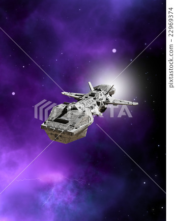 Interplanetary Spaceship Flying Away From a Nebula 22969374