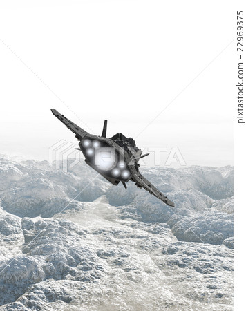 Interplanetary Spaceship Flying Over a Rocky Plane 22969375