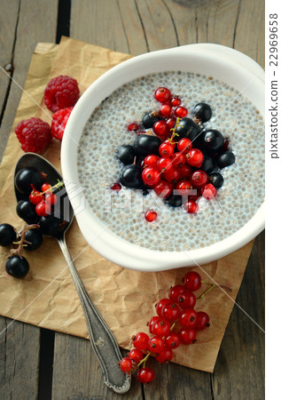 chia seed pudding with fresh berries 22969658
