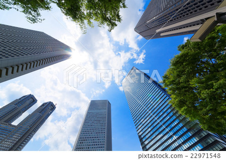 A group of skyscrapers in Shinjuku and fresh green in young leaves A group of skyscrapers in Shinjuku and fresh green in young leaves 22971548