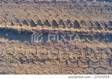 Wheel track in the sand 22974459