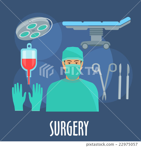 Surgeon in operating room with instruments icon Surgeon in operating room with instruments icon 22975057