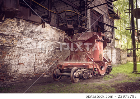 Old steel buckets to transport the molten iron 22975785