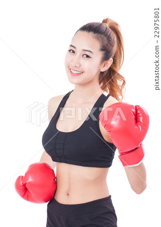 woman boxing wearing boxing red gloves 22975801
