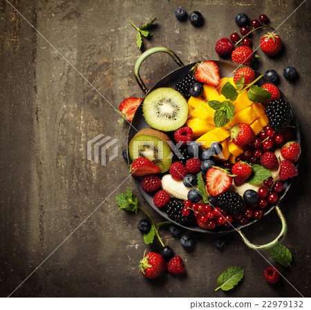 fresh fruits and berries on plate fresh fruits and berries on plate 22979132