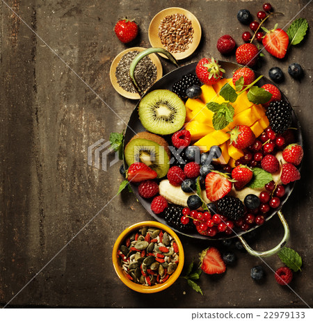 fresh fruits and berries on plate fresh fruits and berries on plate 22979133
