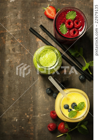 glasses of various smoothies glasses of various smoothies 22979135