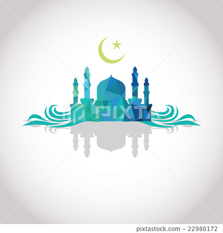 Mosque and Crescent moon, wave, shadow, blue color 22980172