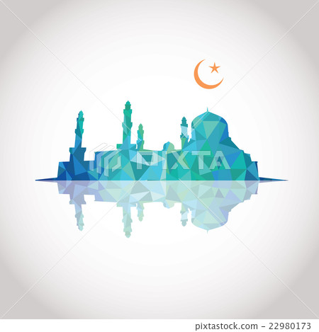 Mosque and Crescent moon, mirror effect, blue colo 22980173
