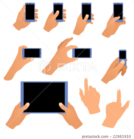 Collection of hands holding phone and tablet 22981910