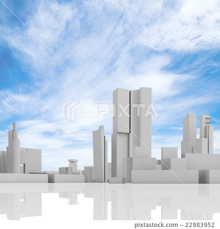 Abstract cityscape over blue cloudy sky 22983952