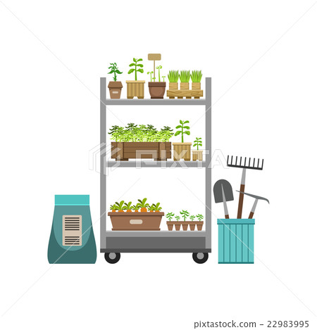 Shelves With Plants And Gardening Instruments Shelves With Plants And Gardening Instruments 22983995