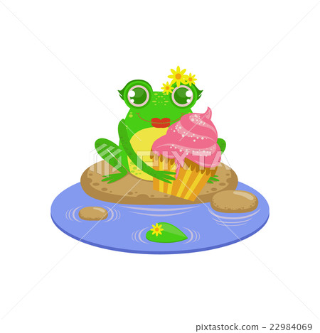 Cartoon Frog Character With Cupcake Cartoon Frog Character With Cupcake 22984069