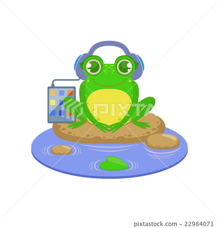 Cartoon Frog Character Listening the Music Cartoon Frog Character Listening the Music 22984071