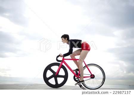 Stylish hipster girl is riding on the beach Stylish hipster girl is riding on the beach 22987137