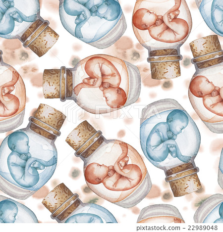 Watercolor fetus in the glass bottle 22989048