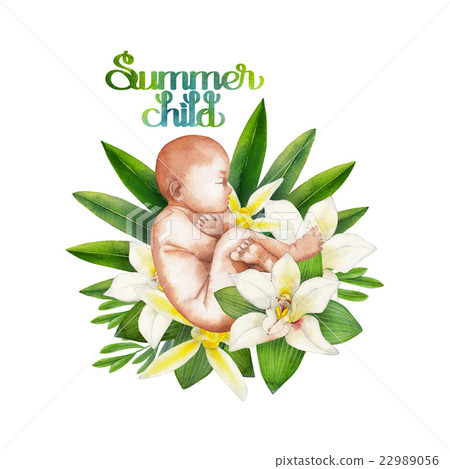 Watercolor fetus with floral decorations Watercolor fetus with floral decorations 22989056
