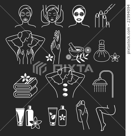 Spa Massage Therapy Skin Care & Cosmetics Icons. 22994094