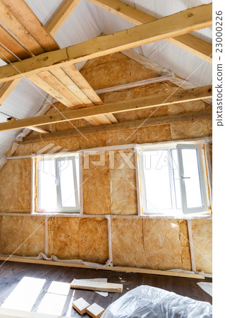 Inside wall heat isolation with mineral wool in wooden house 23000226