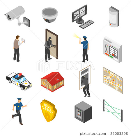 Home Security Service Isometric Icons Set  23003298