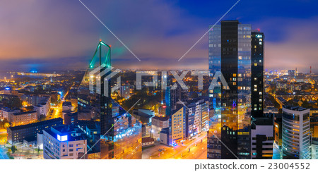 Aerial panorama city at night, Tallinn, Estonia 23004552