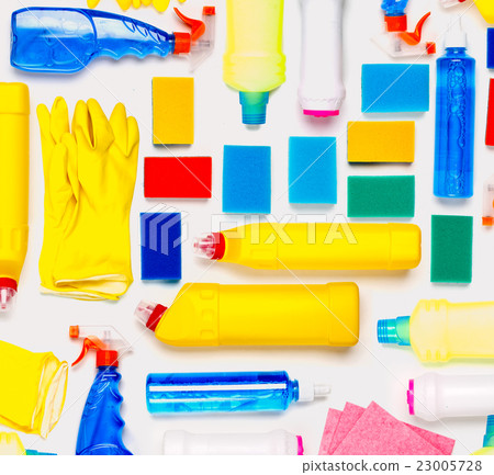 Cleaning supplies on white background. 23005728