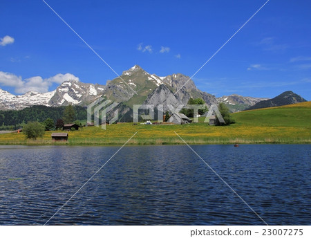 Alpstein range and lake Schwendisee in spring 23007275