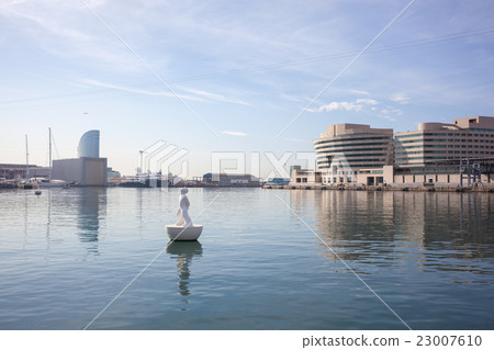 buoy like a man with seagulls on it in Barcelona 23007610