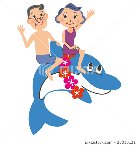 An old couple riding a dolphin 23010121