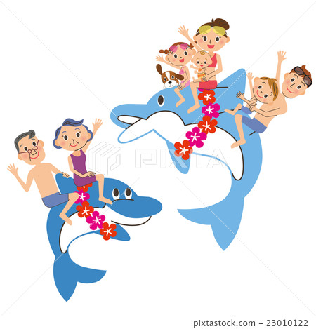 Three generation family riding dolphins 23010122